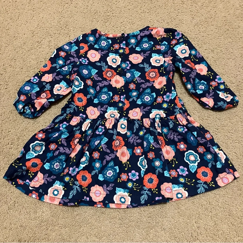 Girl’s 12-18m long sleeve Gymboree floral‎ dress & aqua Tea sloth shirt